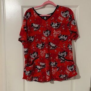 Disney Red Floral heart scrub Print Top